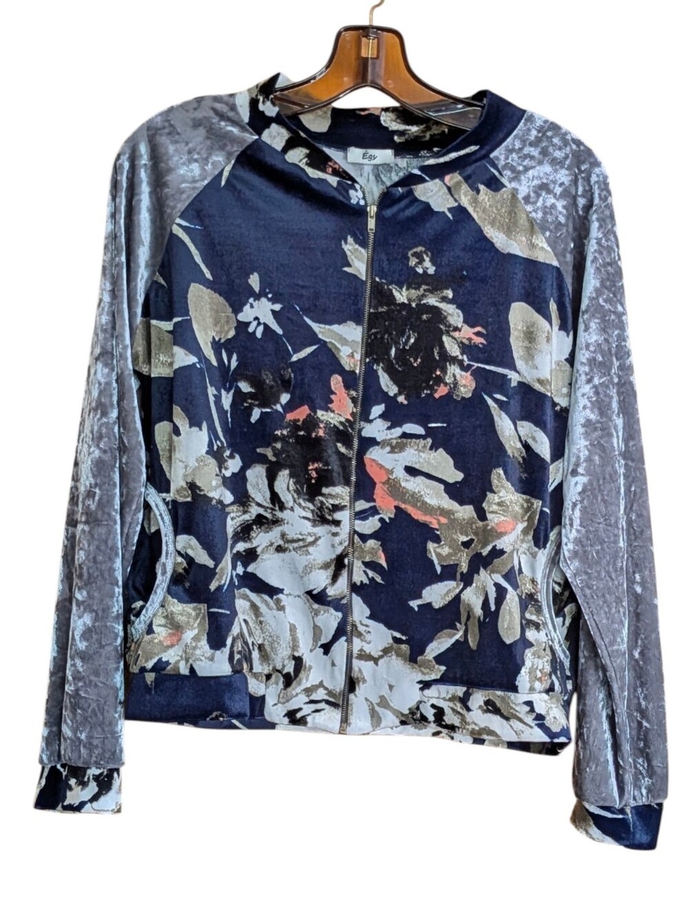 Egs Floral Velvet Bomber Jacket Small Full Zip Whimsigoth Cottagecore Feminine